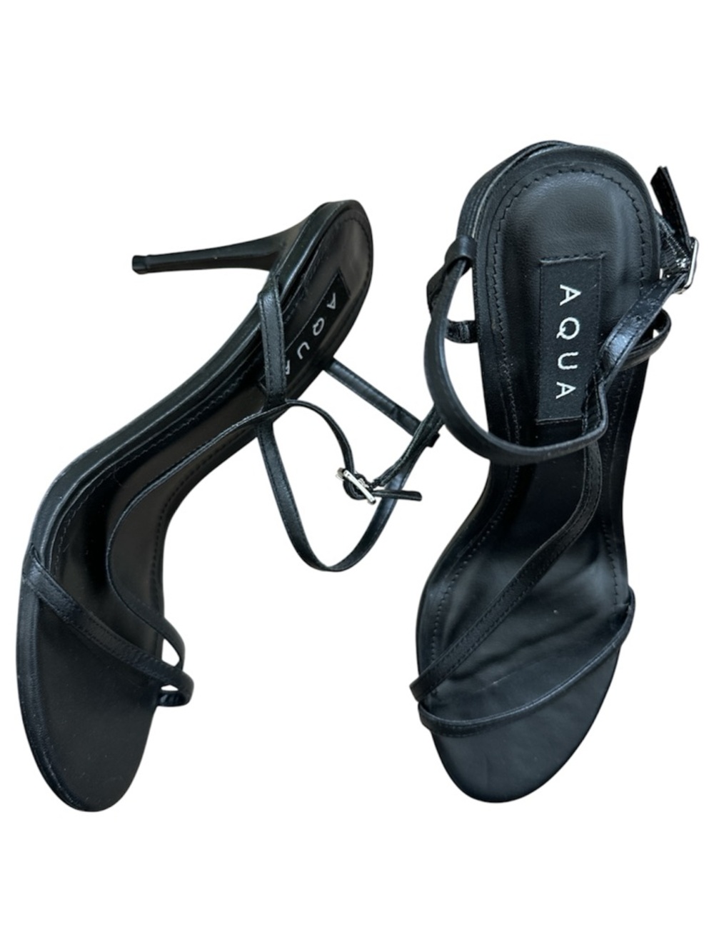 Aqua Black Round Toe Strappy Buckle Dress Slingback Stiletto Heels Sandals